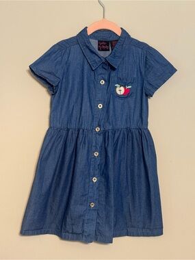 Cynthia Rowley Blue Denim Button-Front Dress with Apple Patch Sz 5T